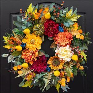 24 Inch Fall Wreaths for Front Door Autumn Harvest Wreath with Sunflower Pumpkin